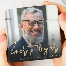 Porta-copo De Papel Quadrado Script Dourado de saudação de fotos da Festa de an