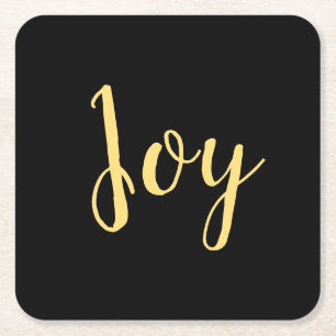 Porta-copo De Papel Quadrado Script Formal Preto Amarelo Amarelo Dourado "Joy"