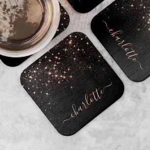 Porta-copo De Papel Quadrado Script Glamoroso Elegante Glitter Dourado Glitter
