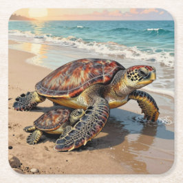 Porta-copo De Papel Quadrado Sea Turtle and Baby Illustration