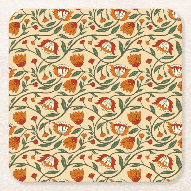 Porta-copo De Papel Quadrado Seamless floral pattern in beige background (Frente)
