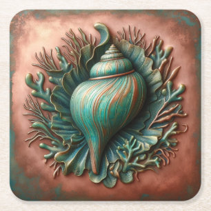 Porta-copo De Papel Quadrado Seashell Copper e Patina Beach House