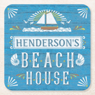 Porta-copo De Papel Quadrado Seashells náuticos do veleiro da casa de praia seu