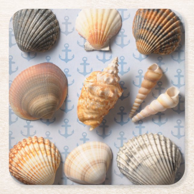 Porta-copo De Papel Quadrado Seashells no contexto da âncora (Frente)