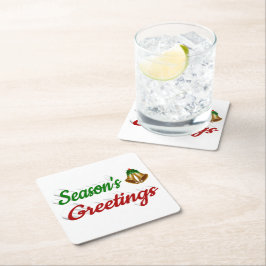 Porta-copo De Papel Quadrado Seasons Saudações Belga Escrito verde de Natal