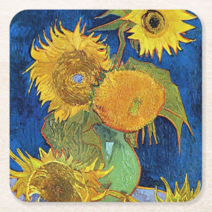 Porta-copo De Papel Quadrado Seis girassóis, Van Gogh