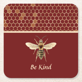 Porta-copo De Papel Quadrado Seja gentil com a Abelha e o Honeycomb na Borgonha