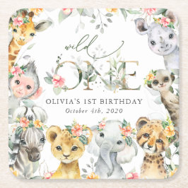 Porta-copo De Papel Quadrado Selva, Safari, Flores, Primeiro Aniversário