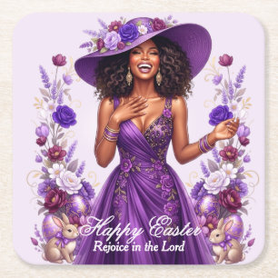 Porta-copo De Papel Quadrado Senhorita da Igreja Mulher Negra Floral Roxo Pásco