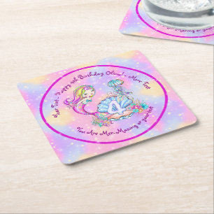 Porta-copo De Papel Quadrado Sereia 4º Aniversário Alterar Editar Personaliza