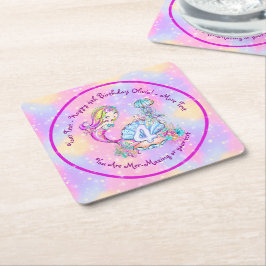 Porta-copo De Papel Quadrado Sereia 4º Aniversário Alterar Editar Personalizar 
