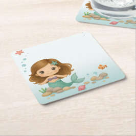 Porta-copo De Papel Quadrado Sereiazinha simples e fofa