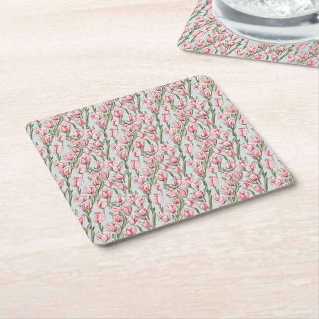 Porta-copo De Papel Quadrado Serenidade da Fileira Rosa (Inclinado)