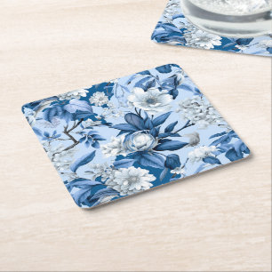 Porta-copo De Papel Quadrado Série Chinoserie Azul e Branco Design 3