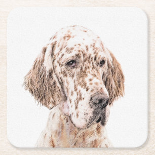 Porta-copo De Papel Quadrado Setter Inglês Laranja Belton Pintando Arte Cão