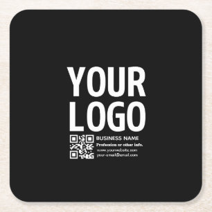Porta-copo De Papel Quadrado Seu logotipo c/ código QR editável e texto