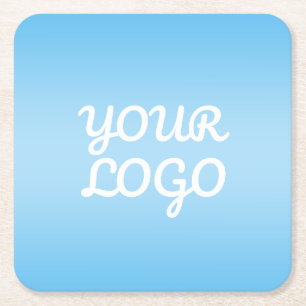 Porta-copo De Papel Quadrado Seu Logotipo & Moderno Ombre Simples Azul Claro