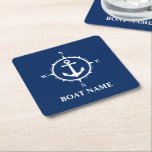 Porta-copo De Papel Quadrado Seu nome de boi Compass Anchor Blue Square<br><div class="desc">Seu nome de boi Compass Anchor Blue Porta copos Square</div>