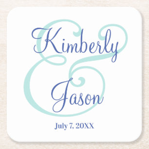 Porta-copo De Papel Quadrado Seus Nomes De Escrita Azul, Ampersand De Teal Pál