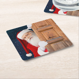 Porta-copo De Papel Quadrado Seus Papais noeis Feliz Nome de Natal