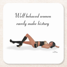 Porta-copo De Papel Quadrado Sexy Brunette Pinup Girl Sleing Paper Porta copos