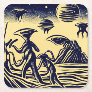 Porta-copo De Papel Quadrado SF - Aliens Em Um Pavimento Estranho 1