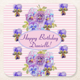 Porta-copo De Papel Quadrado Shabby Rosa Rosa Rosa Floral Púrpura