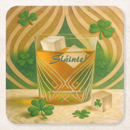 Porta-copo De Papel Quadrado Shamrocks Irish Whiskey Tumbler "Sláinte!"