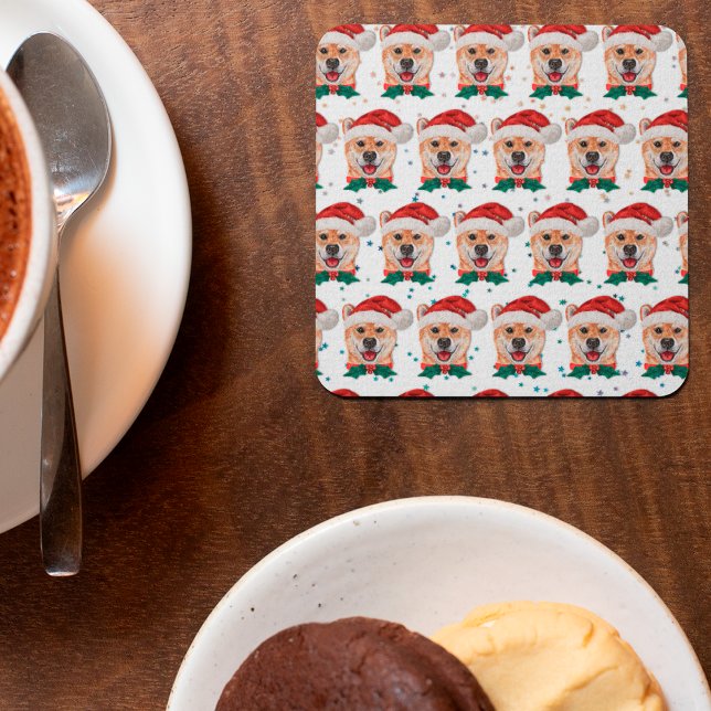 Porta-copo De Papel Quadrado Shiba Inu Cachorros Criam Estrelas de Natal (Criador carregado)