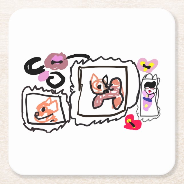 Porta-copo De Papel Quadrado Shiba Inu hearts (Frente)