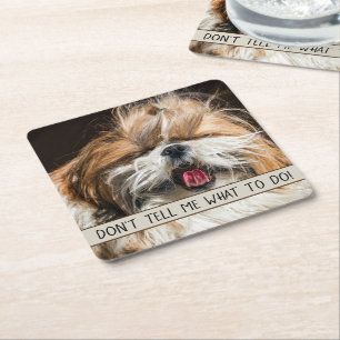 Porta-copo De Papel Quadrado Shih tzu lingua engraçada Não me diga o que fazer