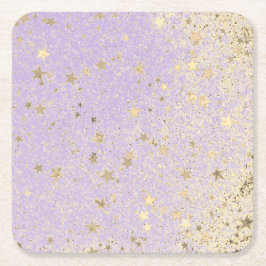 Porta-copo De Papel Quadrado Shimmery Glittery Douradas Stars on Lavanda
