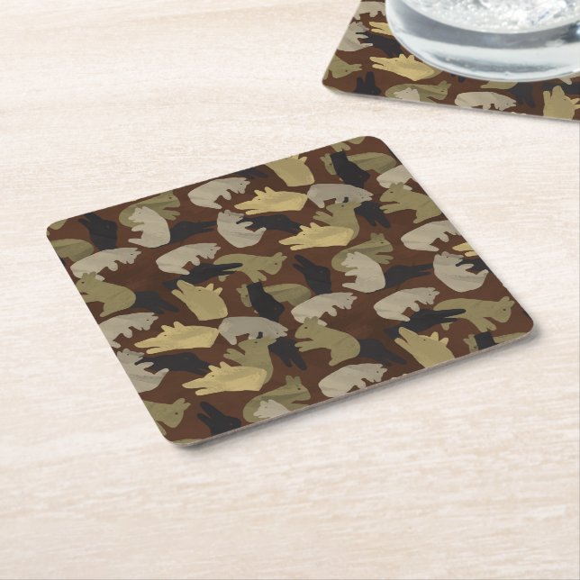 Porta-copo De Papel Quadrado Silhouette Animal Camouflage Brown (Inclinado)