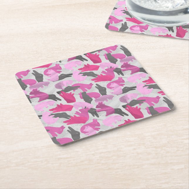 Porta-copo De Papel Quadrado Silhouette Animal Camouflage - Rosa (Inclinado)