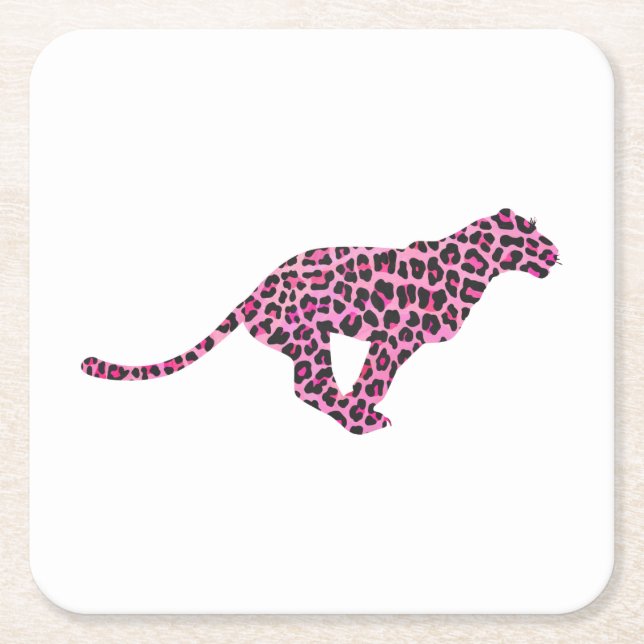 Porta-copo De Papel Quadrado Silhouette Pink e Black Leopard (Frente)