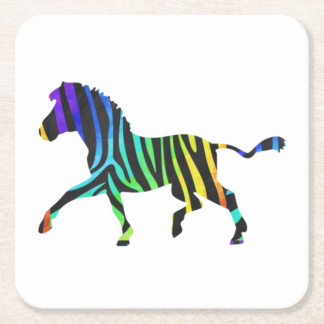 Porta-copo De Papel Quadrado Silhouette Zebra Black e Rainbow (Frente)