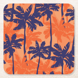 Porta-copo De Papel Quadrado Silhueta azul de palma, fundo laranja