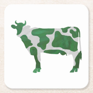 Porta-copo De Papel Quadrado Silhueta branca e verde-vaca