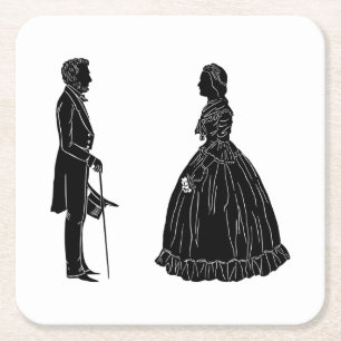 Porta-copo De Papel Quadrado silhueta de abraham lincoln mary todd lincoln