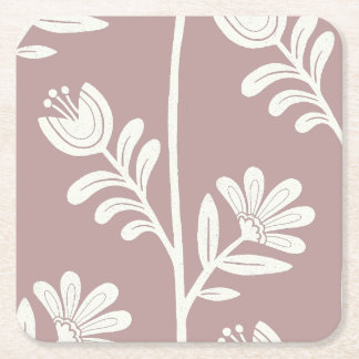 Porta-copo De Papel Quadrado Silhueta floral de marfim XL 3