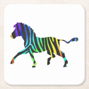 Porta-copo De Papel Quadrado Silhuette Zebra Black e Rainbow