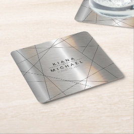 Porta-copo De Papel Quadrado Silver Geométrico Metálico/Black ID648