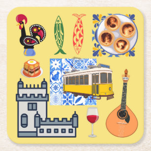 Porta-copo De Papel Quadrado Símbolos da Cidade de Lisboa