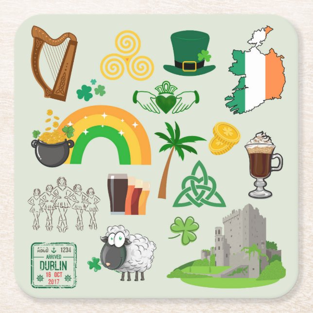 Porta-copo De Papel Quadrado Símbolos da Irlanda (Frente)