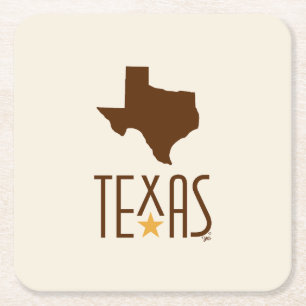 Porta-copo De Papel Quadrado Símbolos do Texas, Estado do Texas, castanho