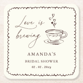 Porta-copo De Papel Quadrado Simple Love is Brewing Coffee Bridal Shower 