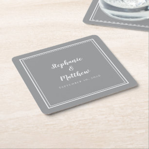 Porta-copo De Papel Quadrado Simples Branco Cinza Casamento Moderno Partido Min
