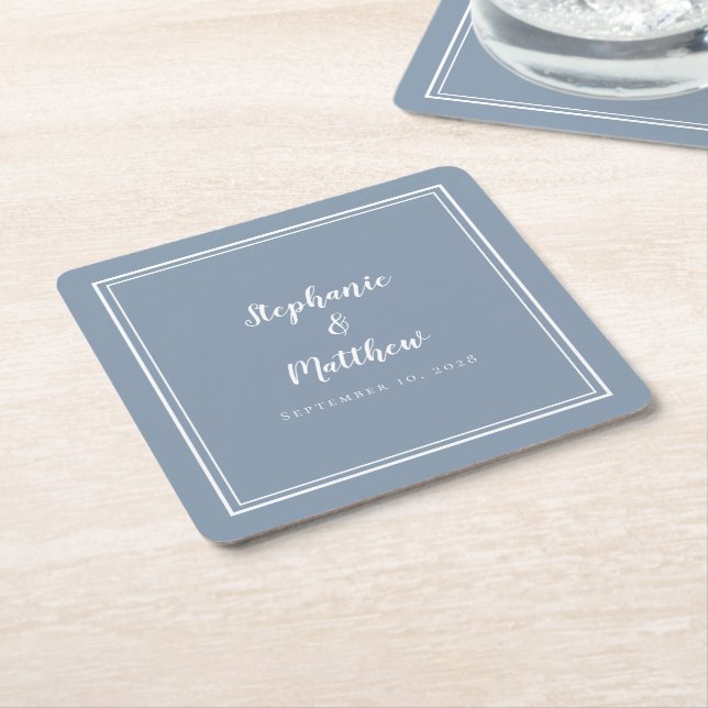 Porta-copo De Papel Quadrado Simples Dusty Blue Wedding Partido Moderno Minimal (Inclinado)