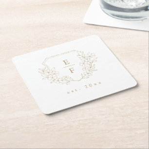 Porta-copo De Papel Quadrado Simples Elegante, Dourado, prato do Monograma do F