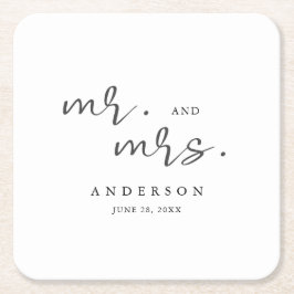 Porta-copo De Papel Quadrado Simples Manuscrito Moderno Minimalista Sr. e Sra.